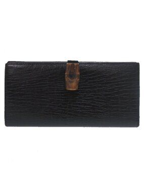 Gucci Bambu Bifold Wallet Leather Black Brown